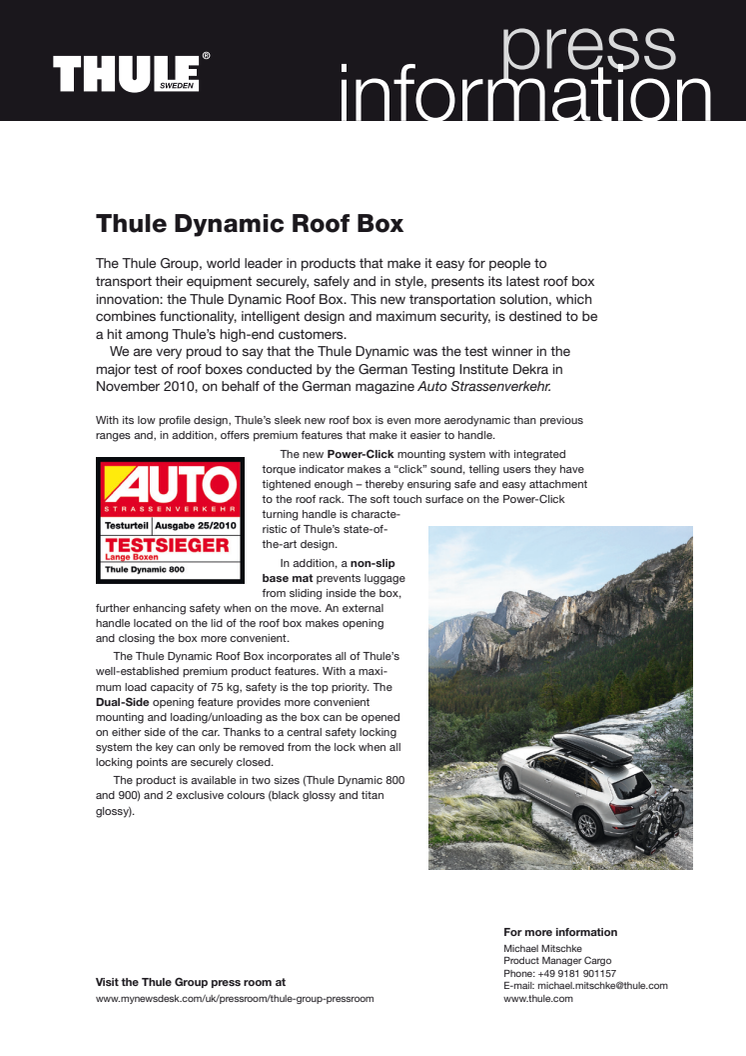 Information om Thules senaste takbox - Thule Dynamic