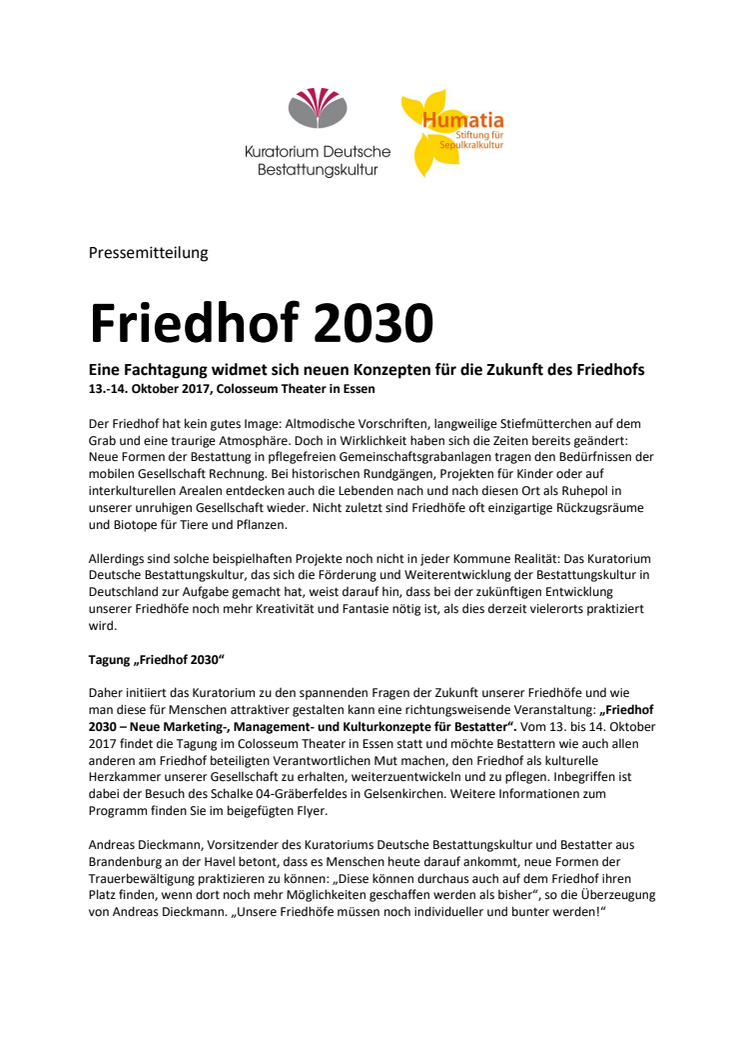 Friedhof 2030 - Eine Fachtagung widmet sich neuen Konzepten für die Zukunft des Friedhofs
