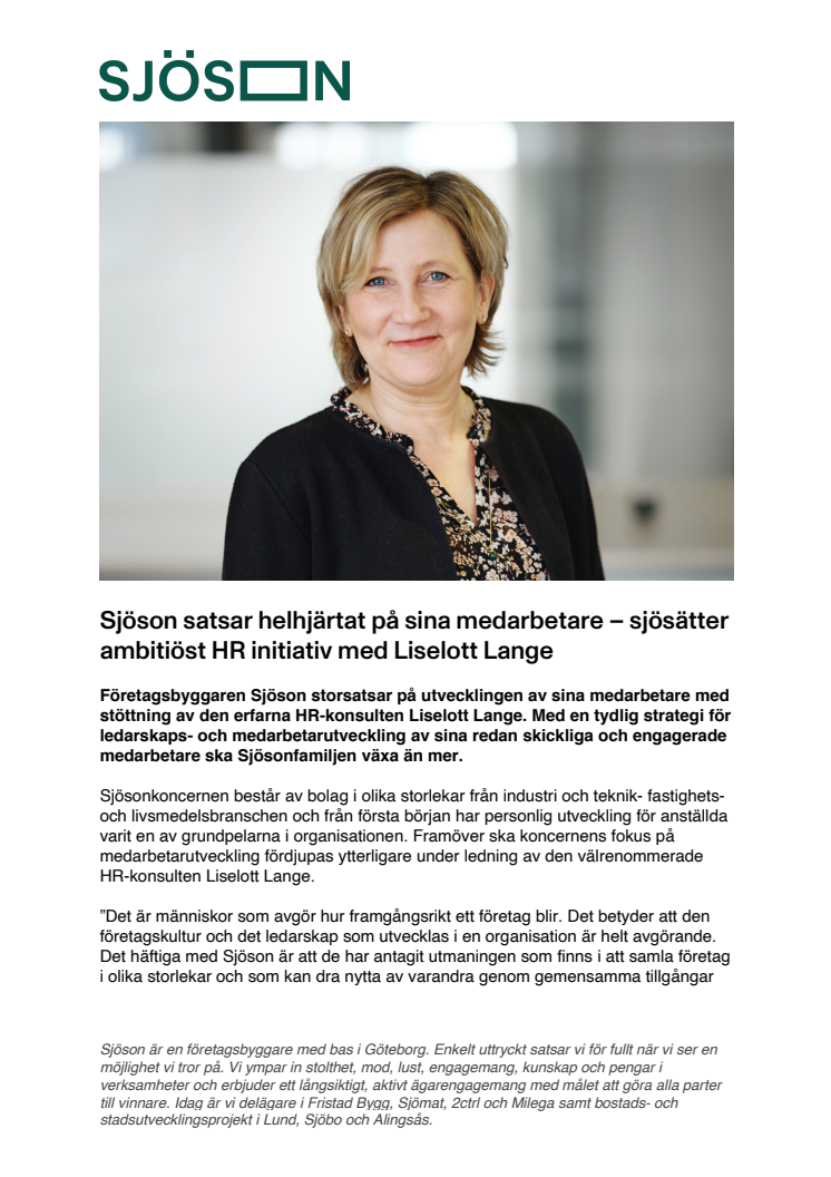 Sjöson satsar helhjärtat på sina medarbetare – sjösätter ambitiöst HR initiativ med Liselott Lange 