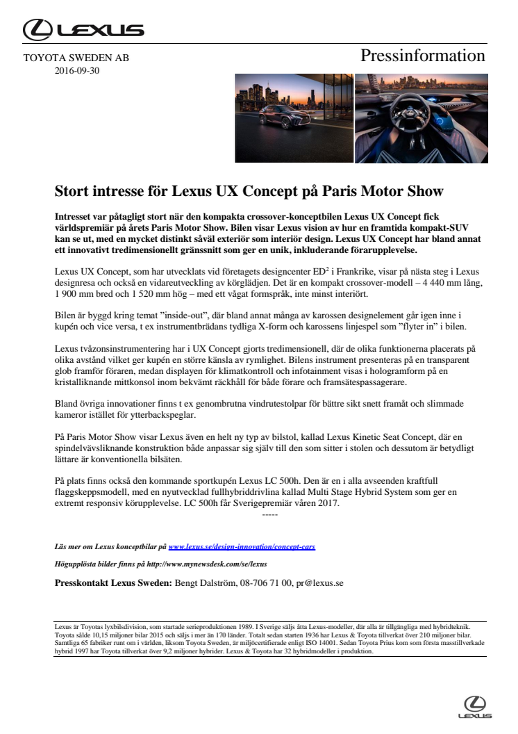 Stort intresse för Lexus UX Concept på Paris Motor Show