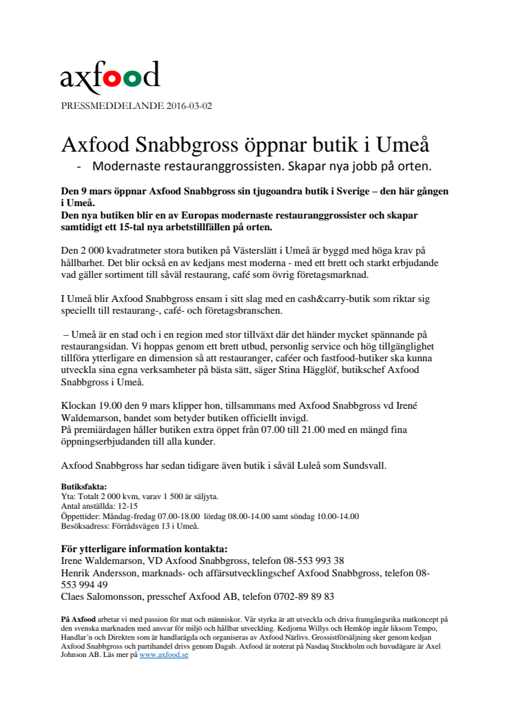 Axfood Snabbgross öppnar butik i Umeå