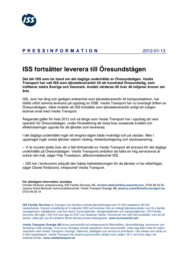 ISS fortsätter leverera till Öresundstågen