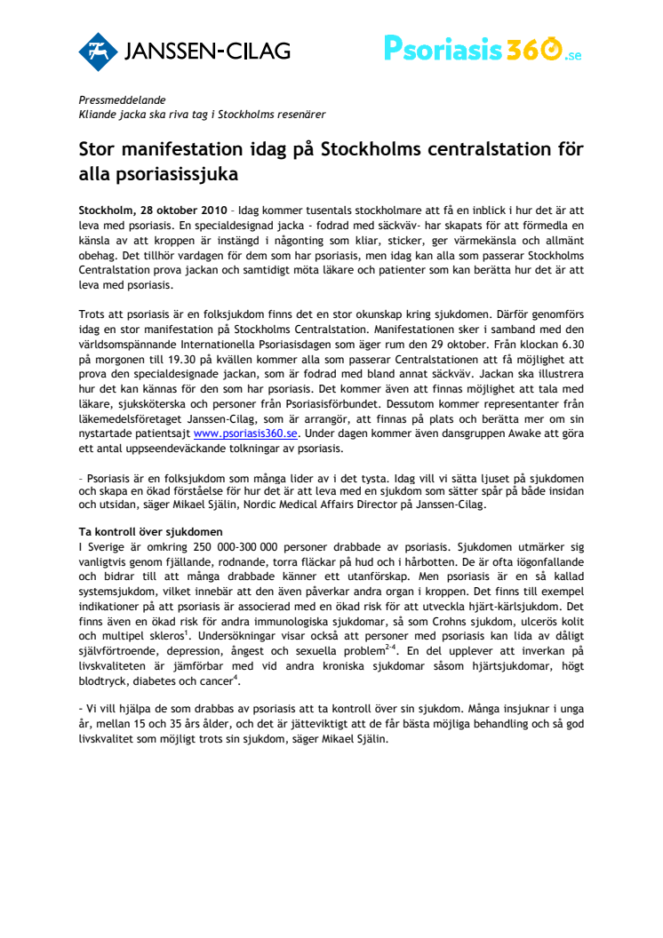 STOR MANIFESTATION IDAG PÅ STOCKHOLMS CENTRALSTATION FÖR ALLA PSORIASISSJUKA