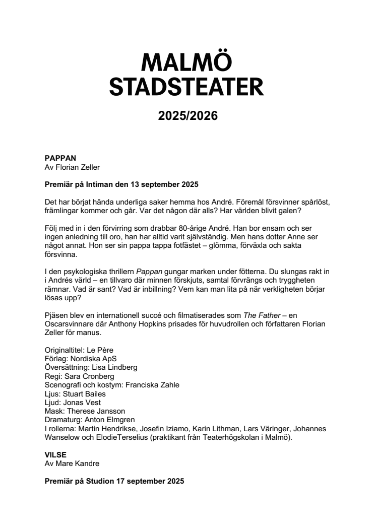 Pressmaterial teatersäsongen 2025/2026