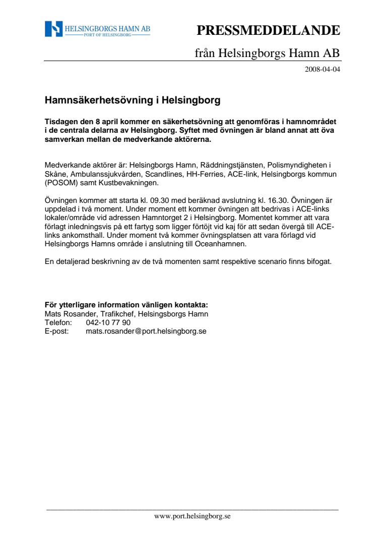 Hamnsäkerhetsövning i Helsingborg