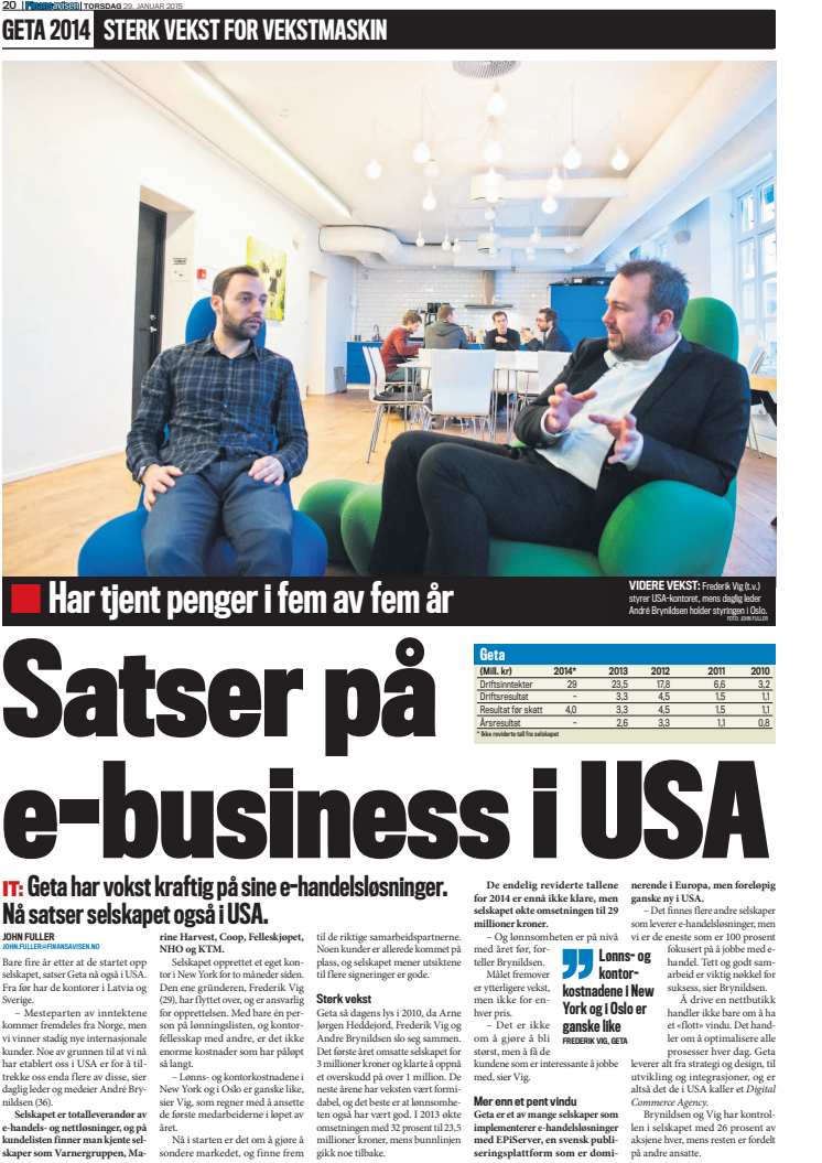 Satser på e-business i USA (Faksimile fra Finansavisen)