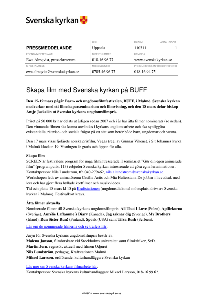 Skapa film med Svenska kyrkan på BUFF