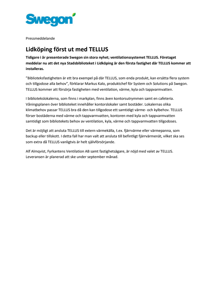 Lidköping först ut med TELLUS