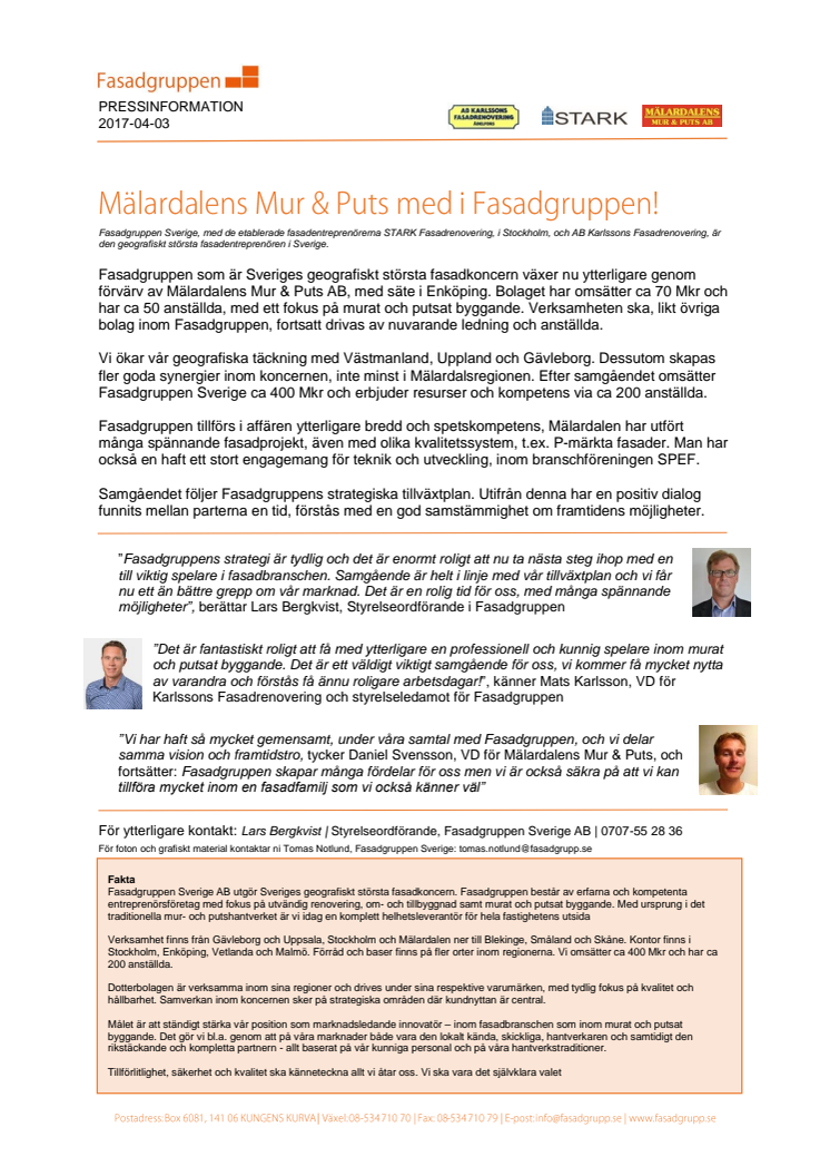 Fasadgruppen växer - Mälardalens Mur & Puts breddar både kompetens och geografi! 