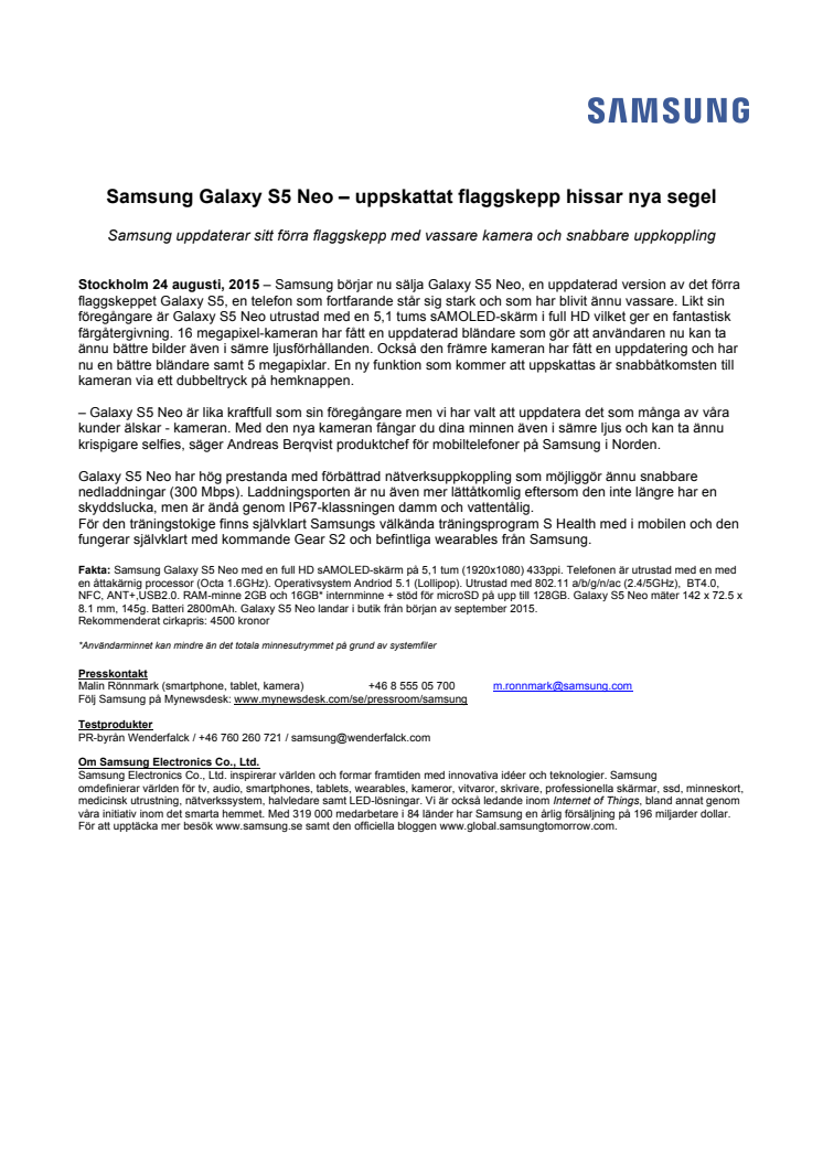 Samsung Galaxy S5 Neo - uppskattat flaggskepp hissar nya segel