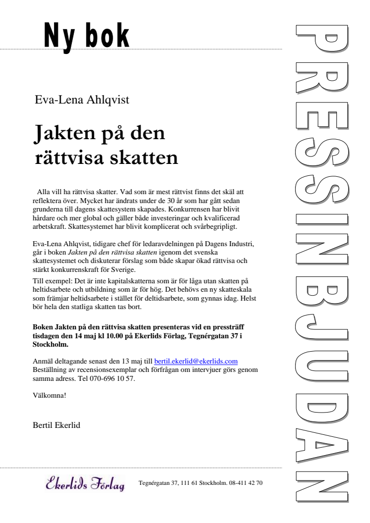 Påminnelse: Presentation av boken Jakten på den rättvisa skatten av Eva-Lena Ahlqvist