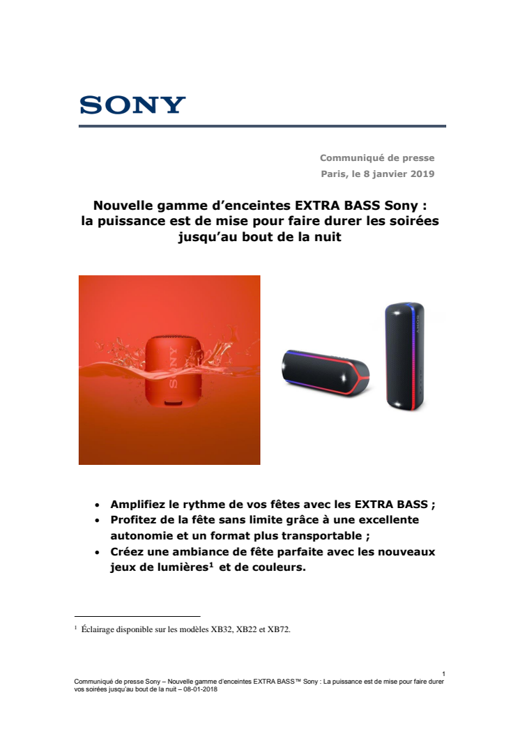 Nouvelle gamme d’enceintes EXTRA BASS Sony :  la puissance est de mise pour faire durer les soirées jusqu’au bout de la nuit