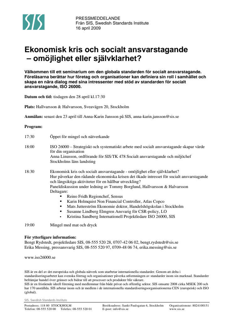 Ekonomisk kris och socialt ansvarstagande – omöjlighet eller självklarhet?