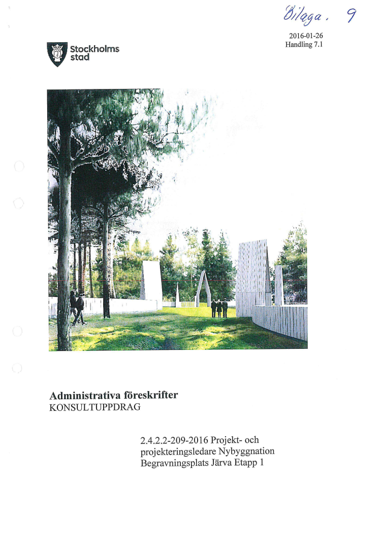 "Administrativa föreskrifter" - uppdragsbeskrivning projekteringsledning max 4 år för Järva begravningsplats