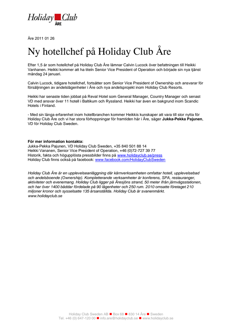 Ny hotellchef på Holiday Club Åre