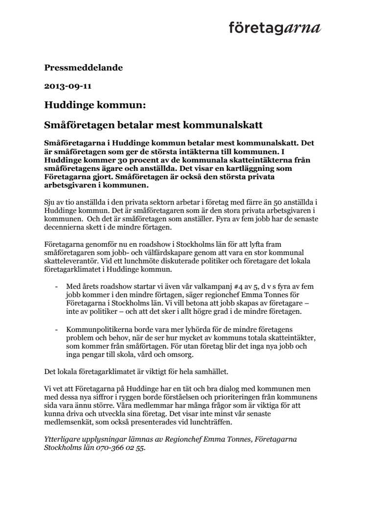 Huddinge kommun: Småföretagen betalar mest kommunalskatt