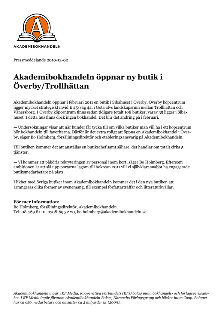 Akademibokhandeln öppnar ny butik i Överby/Trollhättan