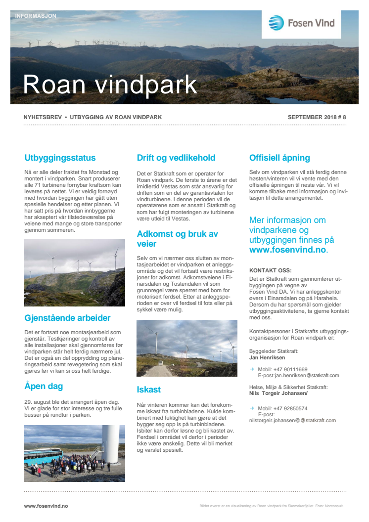 Nyhetsbrev Roan vindpark #8 - 2018