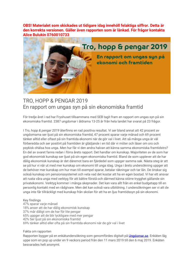Rapportsläpp: Tro, hopp & pengar 2019