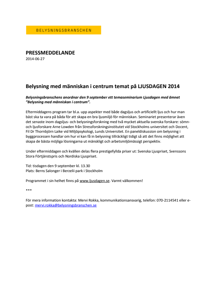 Ljus med människan i centrum temat på LJUSDAGEN 2014