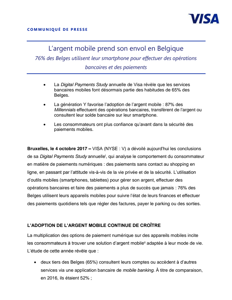 L’argent mobile prend son envol en Belgique - 76% des Belges utilisent leur smartphone pour effectuer des opérations bancaires et des paiements