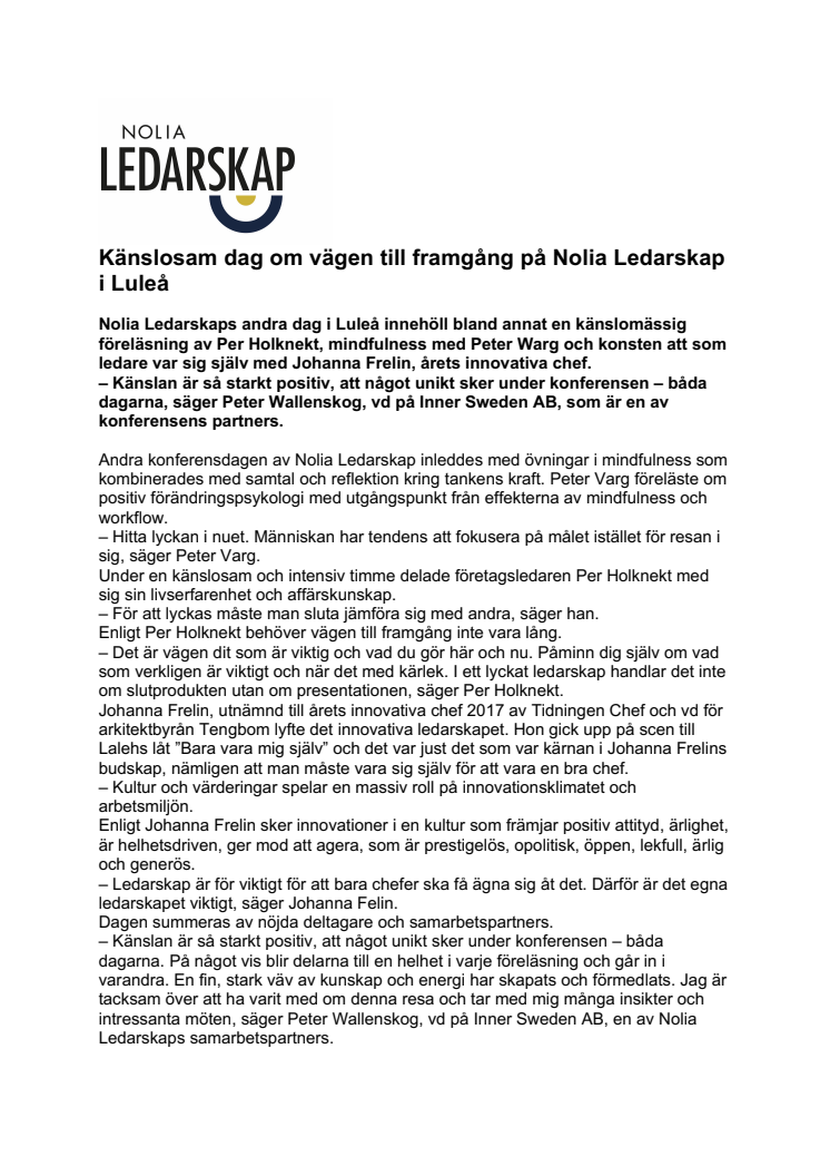 Känslosam dag om vägen till framgång på Nolia Ledarskap i Luleå