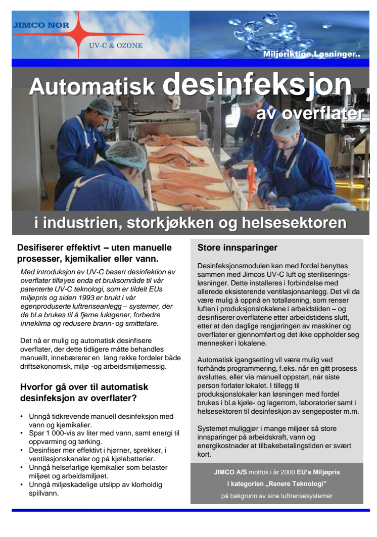 Jimco Industri desinfektion utstyr, basert på UV-C lys/Ozon teknologi