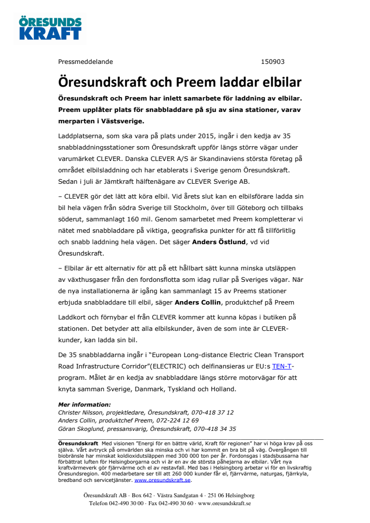 Öresundskraft och Preem laddar elbilar