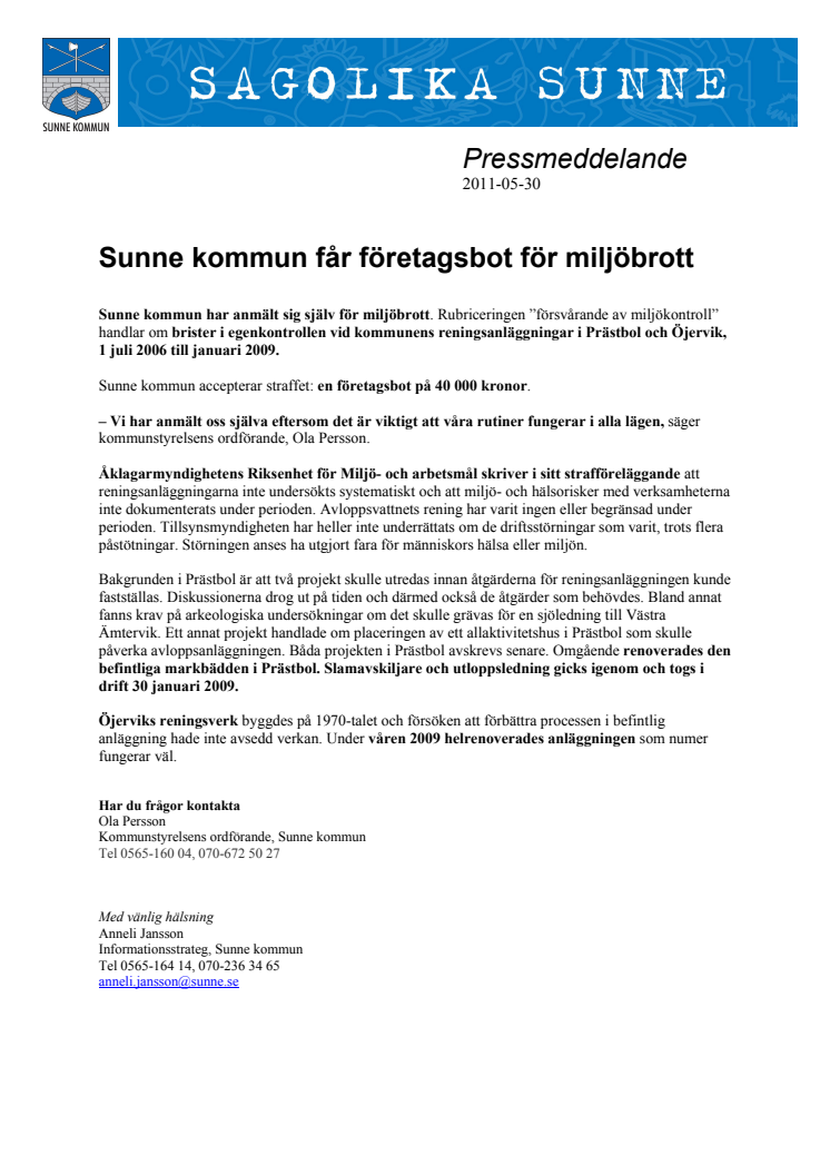 Sunne kommun får företagsbot för miljöbrott 