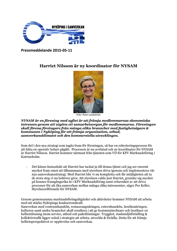 Harriet Nilsson är ny koordinator för NYSAM - Nyköping i samverkan