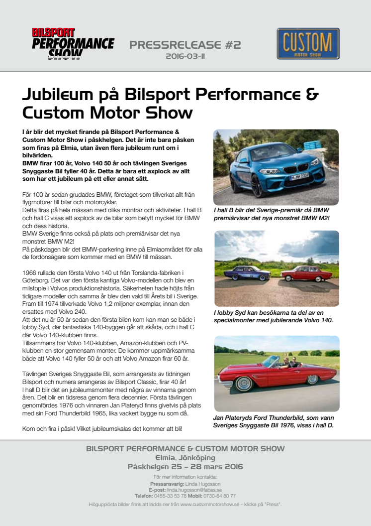 Jubileum på Bilsport Performance & Custom Motor Show
