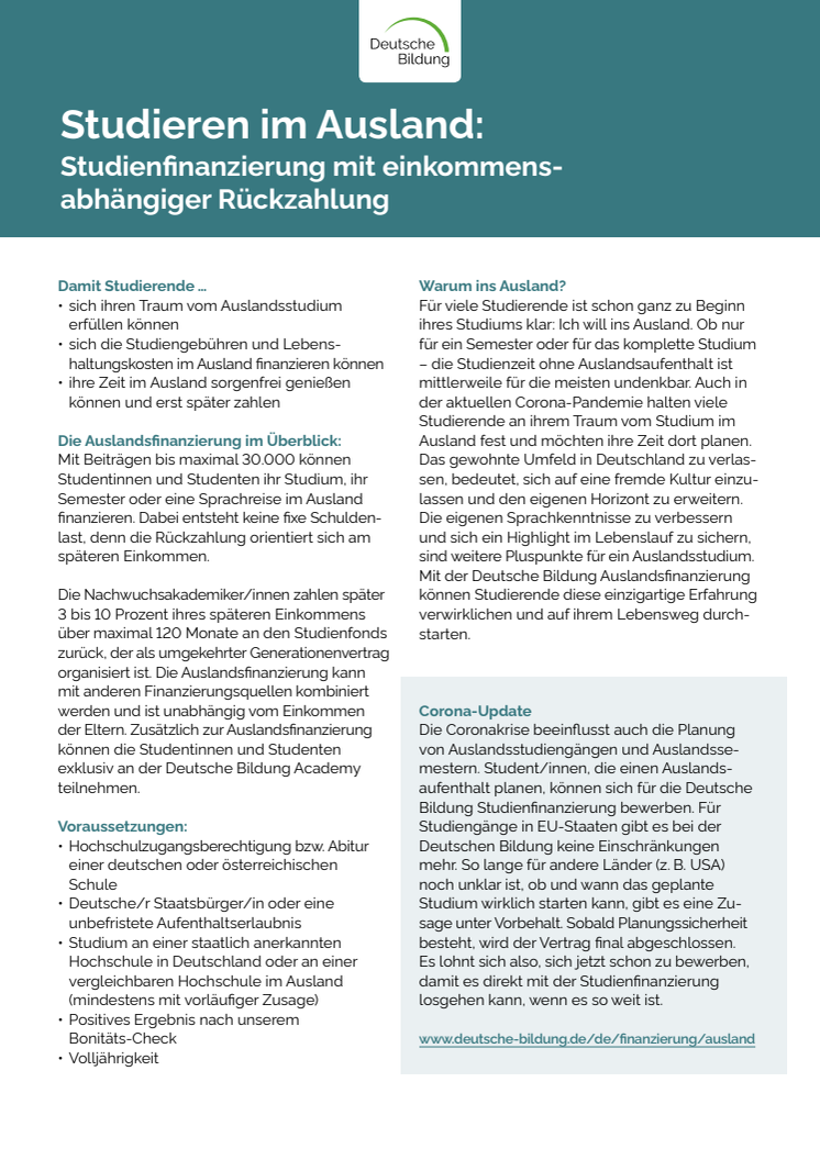 Deutsche Bildung Auslandsfinanzierung