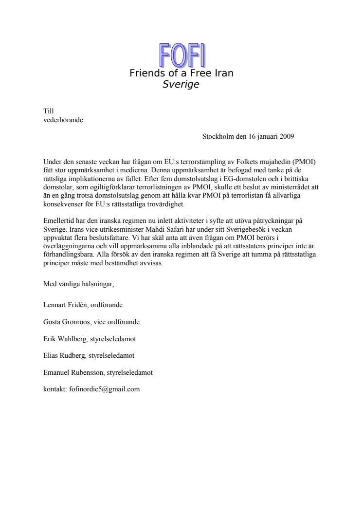 FOFI/Sverige: Rättsstatens principer är inte förhandlingsbara