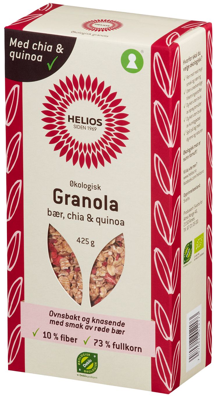 Helios granola med bær, chia og quinoa økologisk skrått