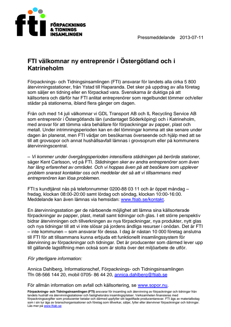 FTI välkomnar ny entreprenör i Östergötland och i Katrineholm