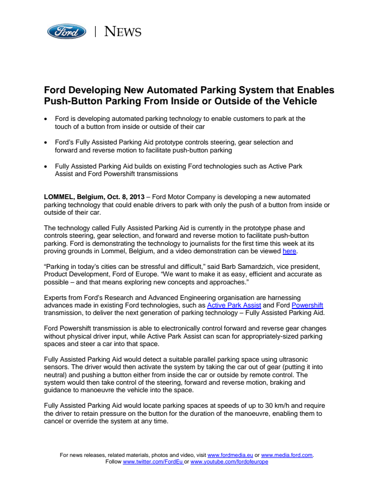 FORD FUTURES - ASSISTED PARKING AID (EU)