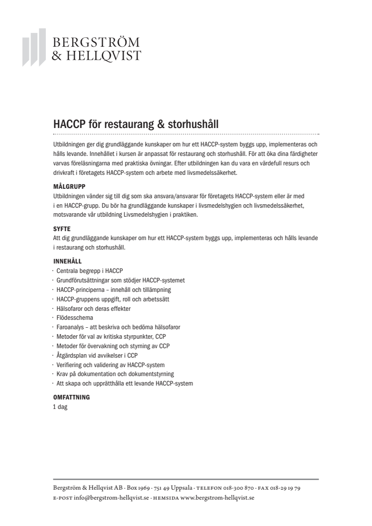 HACCP för restaurang och storhushåll