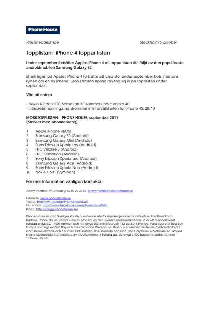 Topplistan:  iPhone 4 toppar listan 