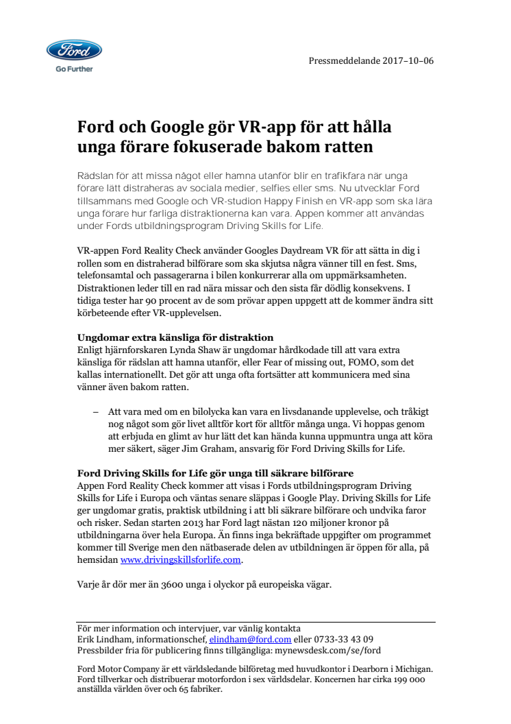 Ford och Google gör VR-app för att hålla unga förare fokuserade bakom ratten