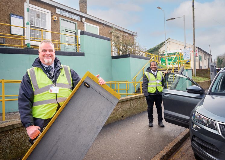 Ewell East station - mobile team members Trevor Leahy (left) and Osondu Nworu are ready to assist