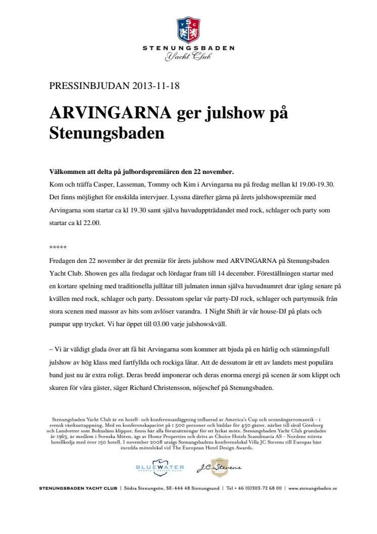 ARVINGARNA ger julshow på Stenungsbaden