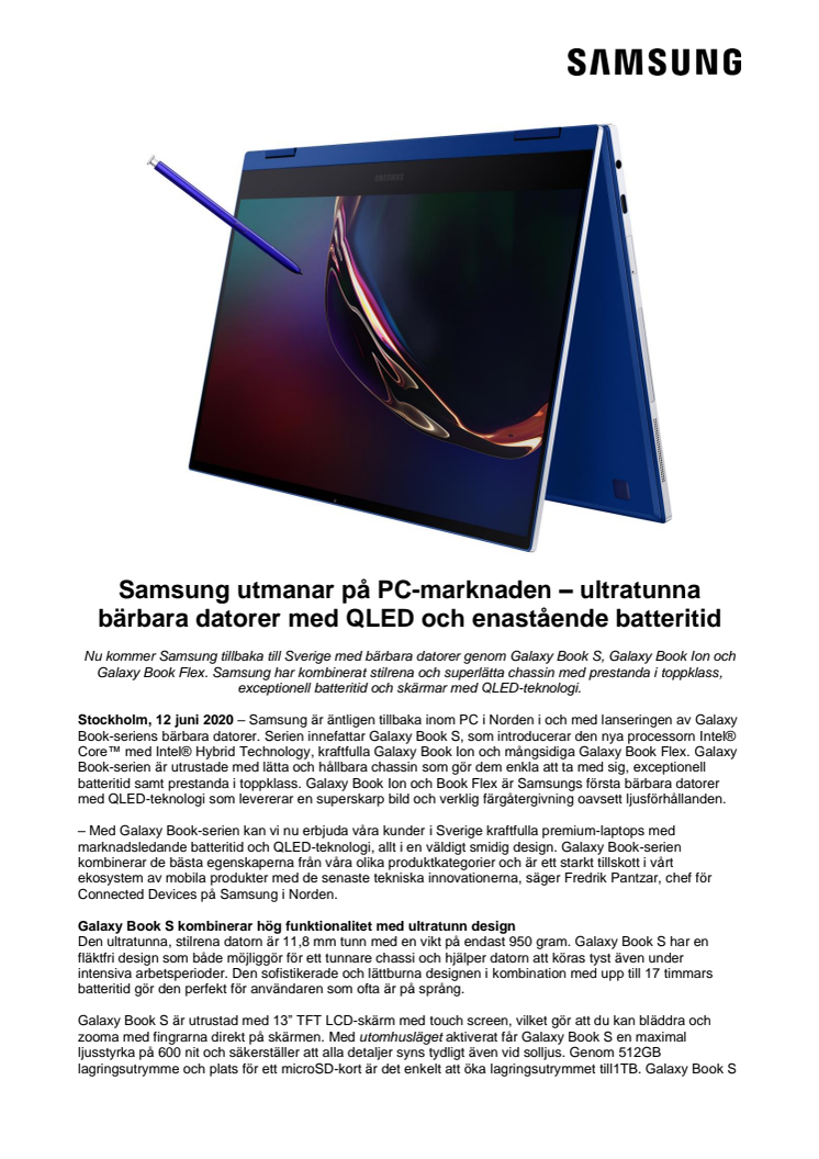 Samsung utmanar på PC-marknaden – ultratunna bärbara datorer med QLED och enastående batteritid