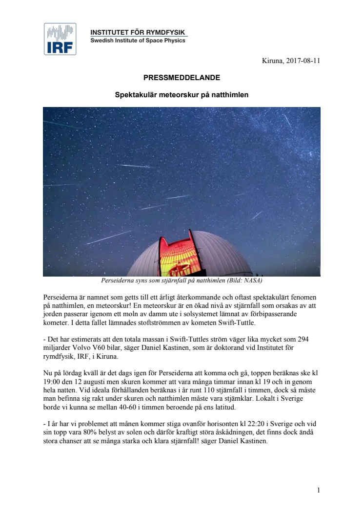 Spektakulär meteorskur på natthimlen