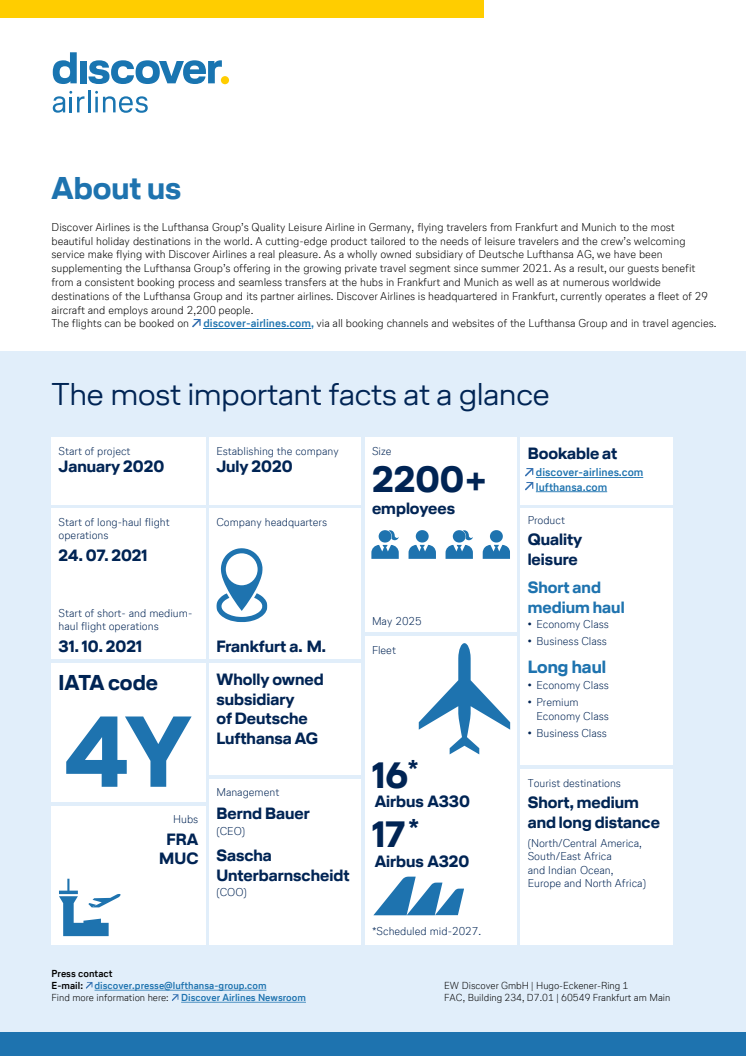 Discover Airlines Company Factsheet