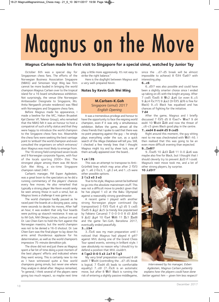 Magnus on the Move - Article in CHESS