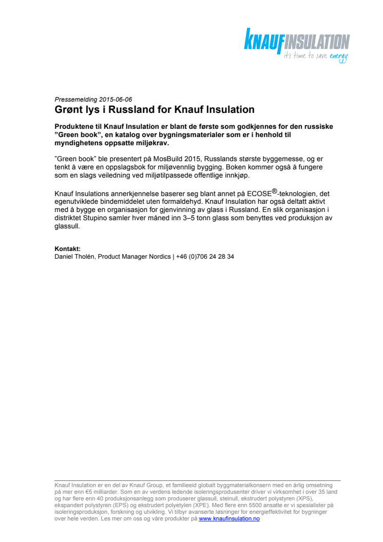 Grønt lys i Russland for Knauf Insulation