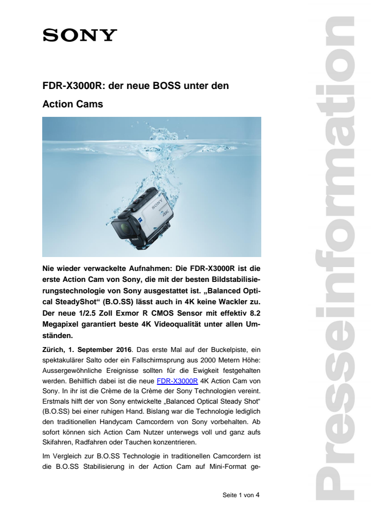 FDR-X3000R: der neue BOSS unter den  Action Cams