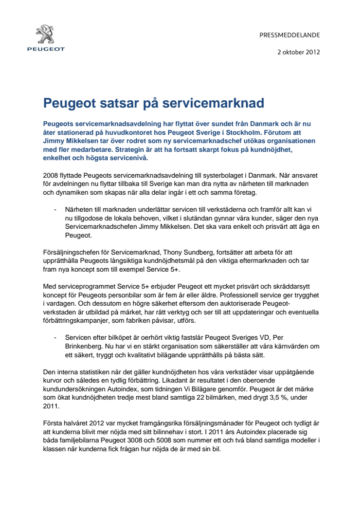 Peugeot satsar på servicemarknad