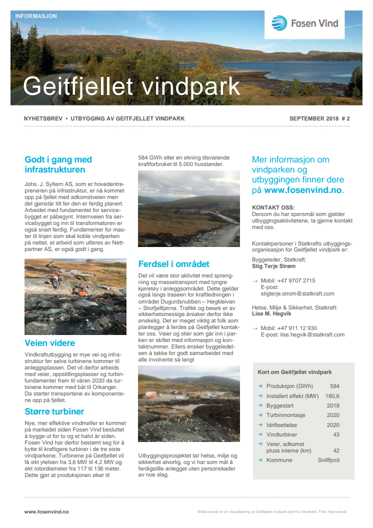 Nyhetsbrev Geitfjellet vindpark  #2 - 2018