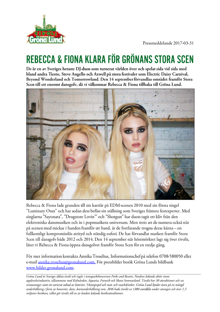 Rebecca & Fiona klara för Grönans Stora Scen
